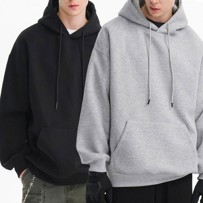 1+1 남녀 공용 긴팔 후드티 코튼 편한 봄가을 베이직 캐주얼 모노톤HBLM01