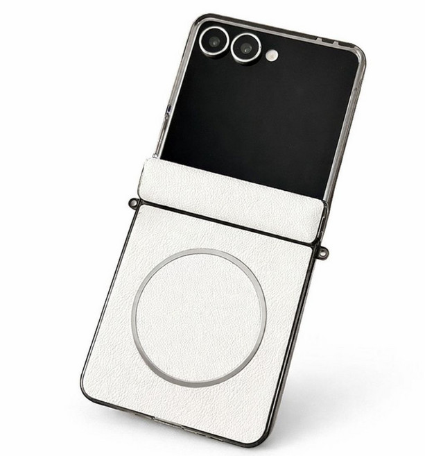 ReGENPOINT Z플립 맥세이프 힌지보호 가죽케이스, 화이트, 1개