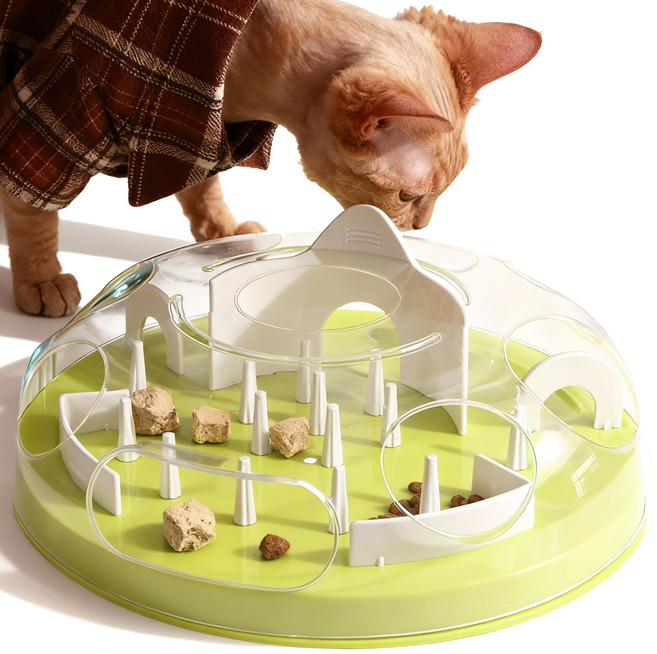 한정세일 PET MOMENT 고양이 먹이퍼즐 난이도조절 미로 간식 정난감 퍼즐노즈워크 IQ 분리불안 비만방지, 크라미 그린, 1개