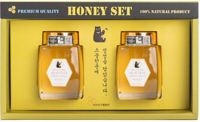 지리산 천연벌꿀 1+ 등급 선물세트 순수 천연꿀 유리병세트 500g 2병 아카시아꿀 야생화꿀 잡화꿀 (택1), 아카시아+아카시아, 1개, 1kg