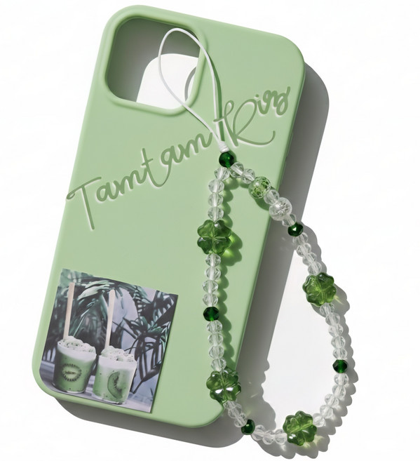 탐탐리즈 # 핸드폰 비즈 스트랩 크리스탈 구슬 폰 줄 휴대폰 손목 고리 키링, 1개, 블링 네잎클로버 스트랩