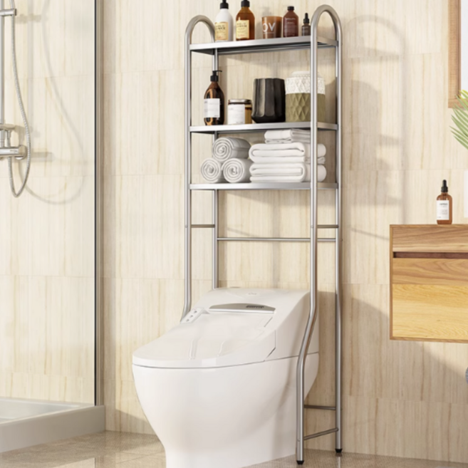 홈스리빙 스텐레스 무타공 욕실 수납 선반 변기 3단 욕실 정리대 화장실 선반