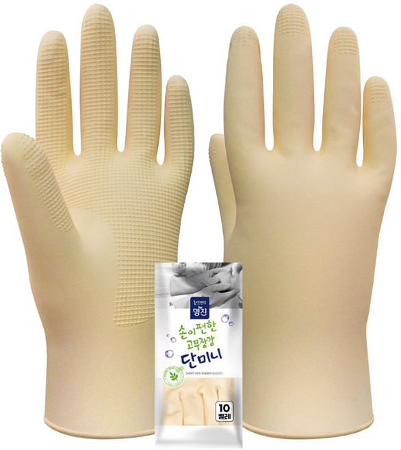 장갑이네 명진 단미니 고무장갑 10켤레, 아이보리 10켤레, 대(L), 1개