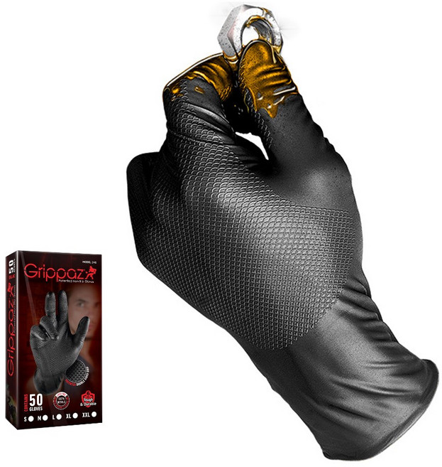 장갑이네 그리파즈 두꺼운 공업용 정비 세차 미용 청소 요리 니트릴 장갑, 50개, 소(S), 블랙