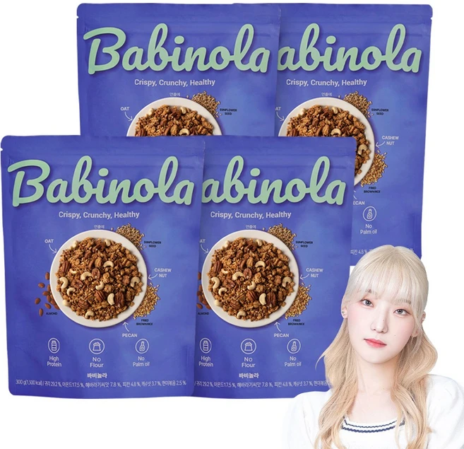 마로셀 저당 고단백 무가당 그래놀라 시리얼 다이어트 아침 식사대용 히밥메이드 바비놀라, 4개, 300g - 쿠팡