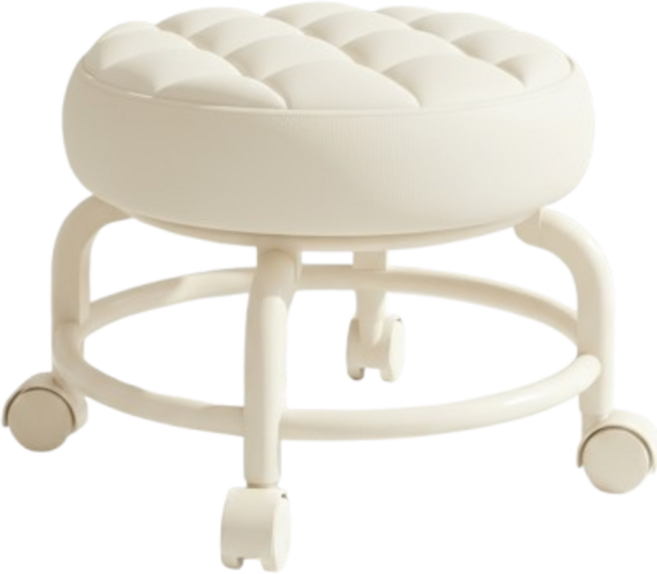 웨일릿 앉은뱅이 바퀴의자 작업용 퀼팅쿠션 회전 소프트형, 화이트아이보리