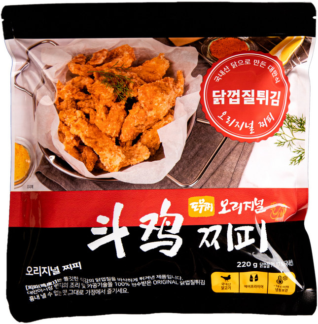 [도우찌] 닭껍질튀김 찌피 시즈닝 포함(달콤한맛 매콤한맛) 냉동 깔끔손질, 220g, 3개