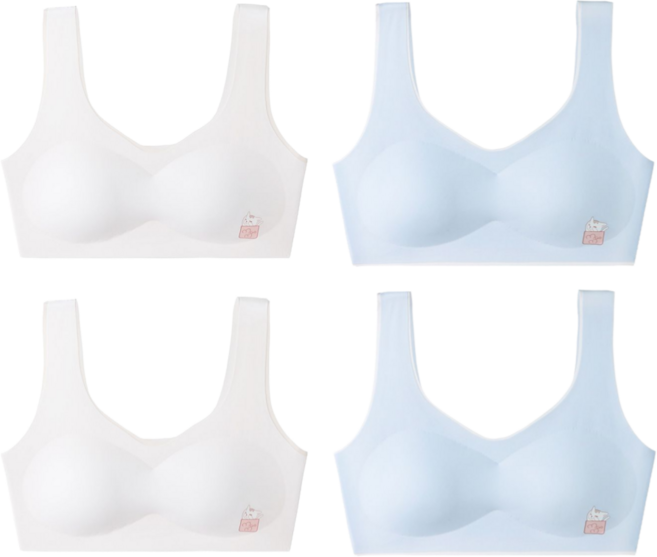 2P+2P 주니어 2단계 일체형 심리스브라 4P 세트 주니어브라 초등 중학생 여아용 노와이어 브라