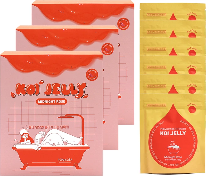 젤리 입욕제 슬라임 목욕놀이 커플 입욕젤 호캉스-코이젤리 1BOX ( ), 미드나잇로즈(레드), 3개, 200g - 쿠팡