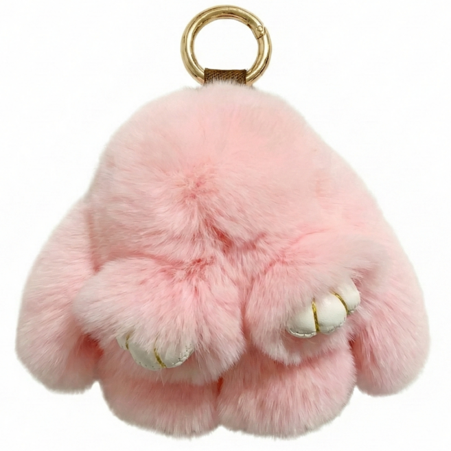 하우스팡 토끼인형 열쇠고리 토끼털 인형키링, 핑크, 1개