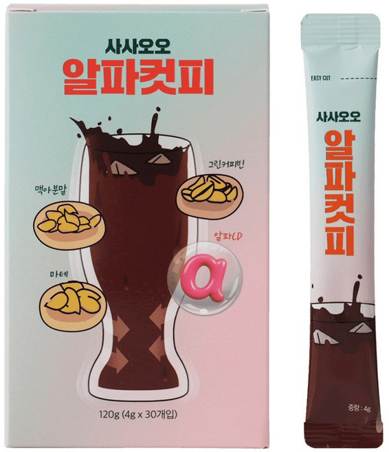 사사오오 알파컷피 알파CD 알파시클로덱스트린 알파시디 커피, 1박스, 30개입, 4g