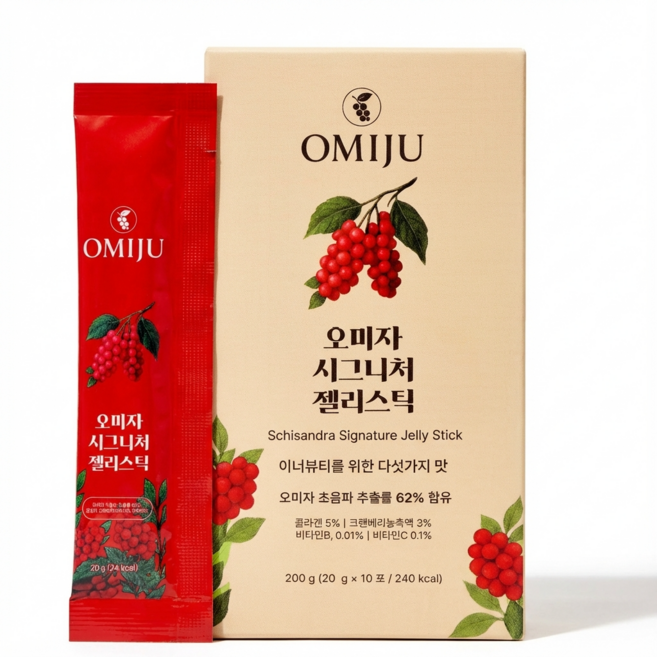 오미주 오미자 젤리스틱 omija 콜라겐 트리펩타이드 스틱젤리 국산 62%, 10개, 20g