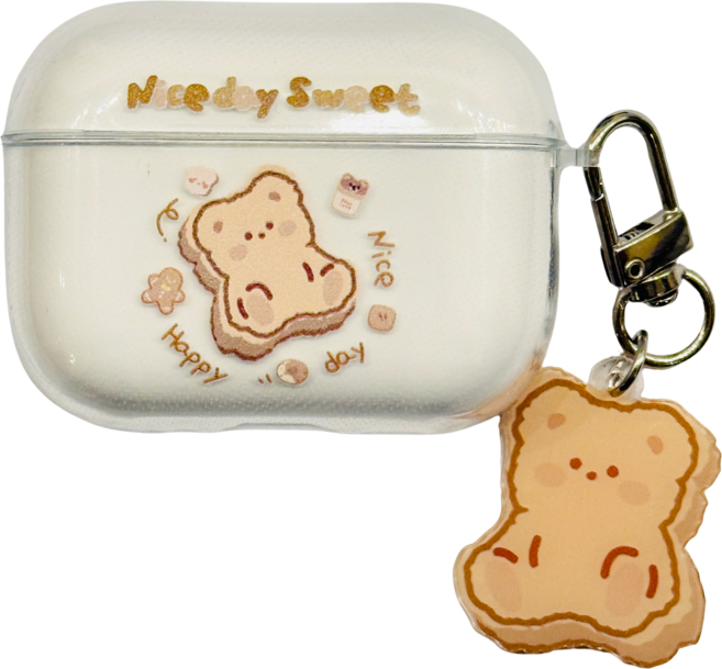흥해 에어팟 프로3 귀여운 케이스, 1개, 투명, 쿠키 베어