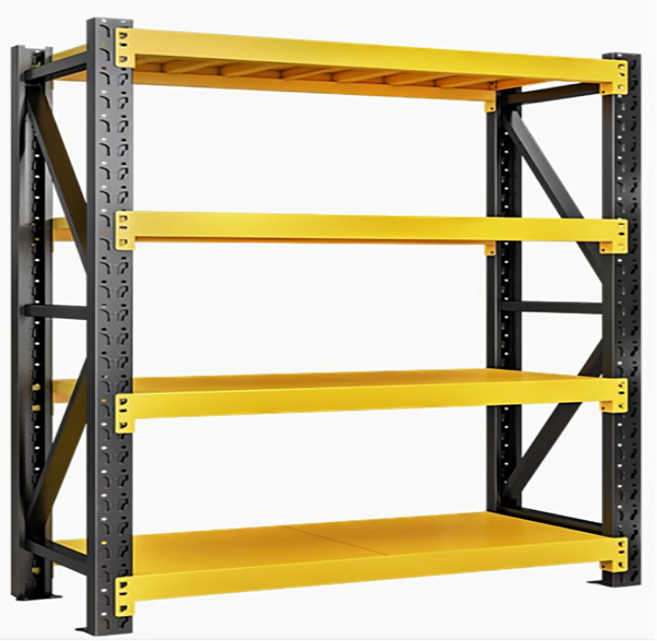 튼튼선반 중량랙 철제선반 앵글선반 금형랙 다이 선반 엠케이유통 MK유통, 4단, 블랙엘로우