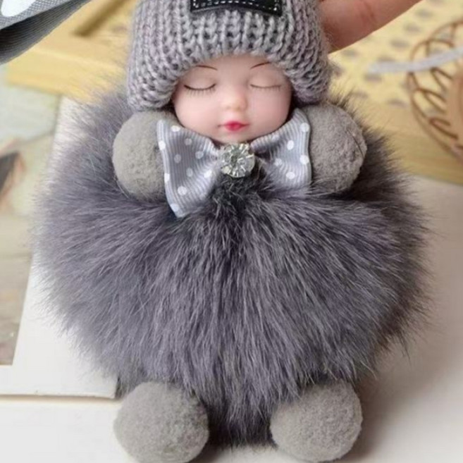 준성유통 심플 귀여운 잠자는 인형걸이 열쇠고리 키홀더 키링 가방걸이, 1개, 그레이