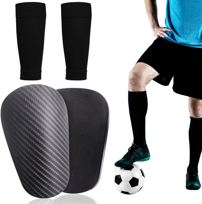 ADNEWX 스포츠 축구용품 축구 풋살 초경량 미니 정강이보호대 신가드+ 튜브형스타킹 세트, 블랙, 1세트