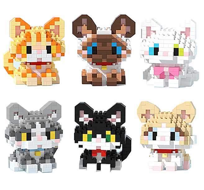 [블럭킹] 나노블럭 댕이 냥이 강아지 고양이 6종 모음 어린이 KC인증 BK042, 고양이 6P, 1개