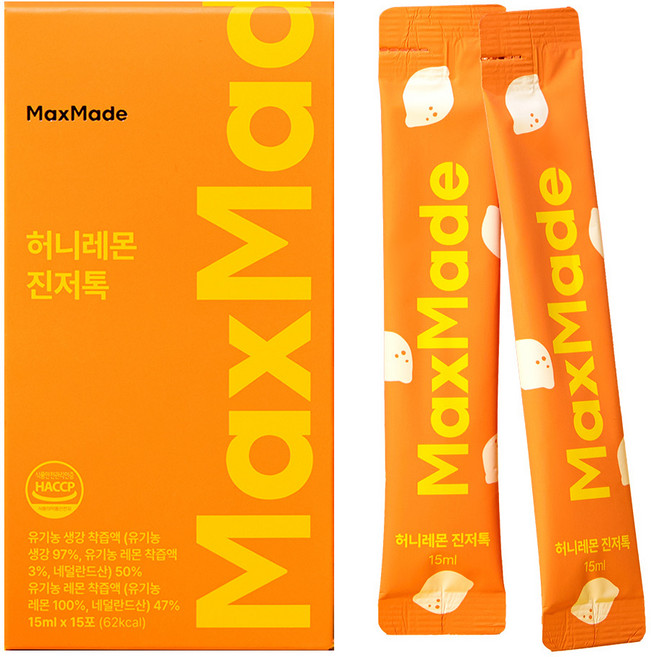 맥스메이드 유기농 허니레몬 진저톡 100% 유기농 레몬 생강즙, 120개, 15ml