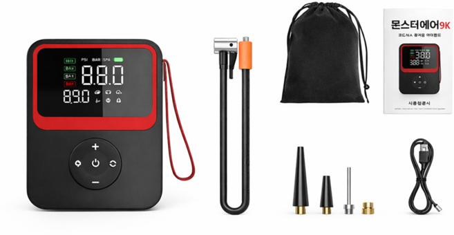 BD온 26년형 몬스터에어9K 대용량 타이어공기압주입기 공기주입기, 블랙, 1개