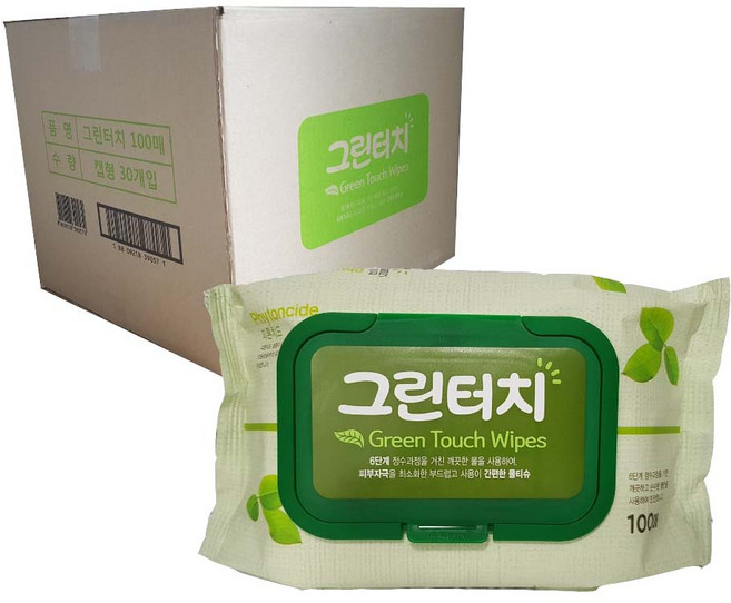 그린터치 물티슈 캡형, 100매, 30세트