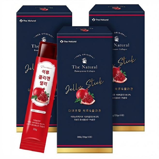 [30포/100포] 석류 콜라겐 300달톤 초저분자 젤리스틱 더내추럴 석류젤리 20g 10포, 3박스, 200g