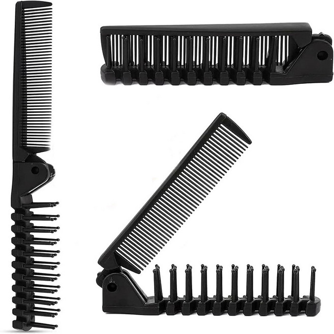 넓은 이빨 접이식 빗 일상적인 미용 케어 스타일링 전용 가볍고 긴 짧은 머리를 휴대할 수 있는 일반 스타일링 빗 미용실 같은 스타일, 3개, 검정색