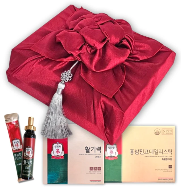 정관장 홍삼정 활기력 + 홍삼진고 데일리스틱 고급 예단 보자기 포장 쇼핑백 선물세트, 1세트, 520ml - 쿠팡