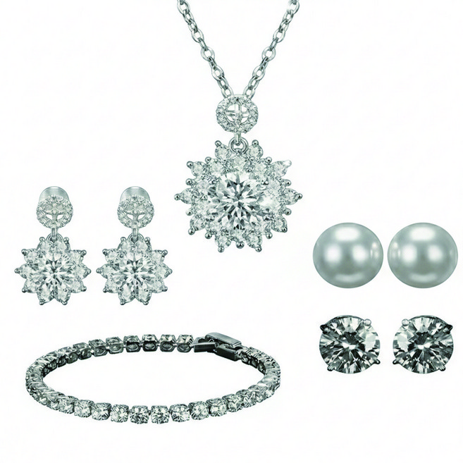 [TV홈쇼핑 정품]메르베 천연다이아 주얼리세트 5종 목걸이 귀걸이 선물용 테니스팔찌