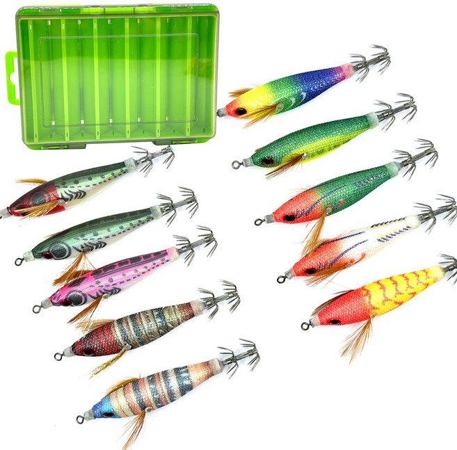 드롭퍼 10종세트 55mm에기세트 쭈꾸미 갑오징어 문어 닭새우컬러5종 수박컬러5종 전용케이스, 1세트, 5.5g, 드롭퍼 10종 에기+케이스