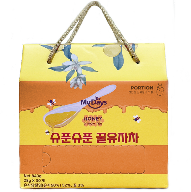 고흥 유자차 꿀 유자청 무농약 스틱 스푼형 선물세트 개별포장, 840g, 28g, 1세트, 30개입