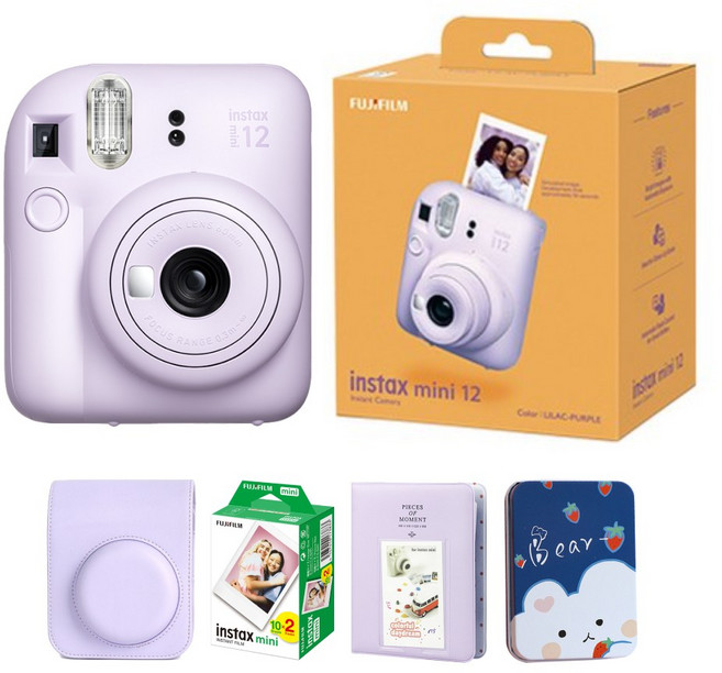 인스탁스 미니12 카메라+필름20장+전용가방+선물SET, 라일락퍼플+선물SET, 필름20매+가죽케이스[퍼플], 1개