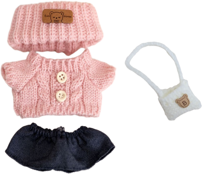 티니숲속 라부부 인형옷 스웨터 모자 바지 가방 4종 세트 인형꾸미기, 1개, 핑크