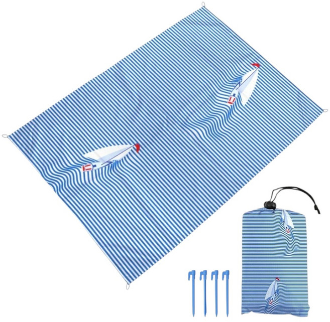 샵리빙 피크닉매트 스트라이프 방수 초경량 돗자리, 블루