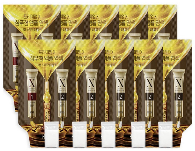 하라즈 프리미엄X 샴푸형 앰플 염색제, 자연갈색, 20개