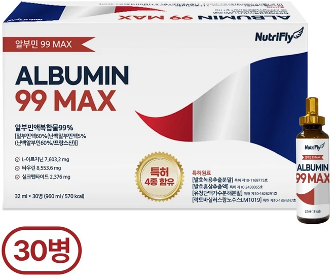 뉴트리플라이 특허성분 99 MAX 마시는 알부민, 30개, 32ml - 쿠팡
