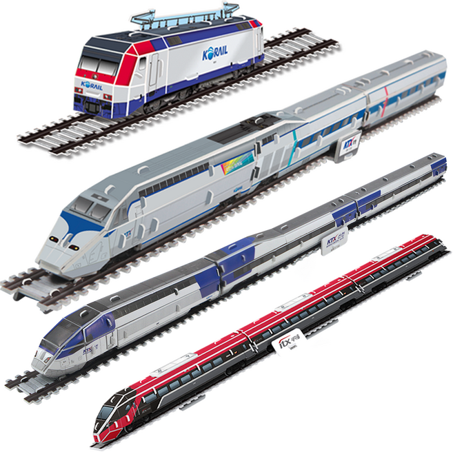 스콜라스 코레일 기차 종이접기 4종 세트, KTX 산천 + ITX 새마을 + 신형 전기기관차 + KTX, 1세트