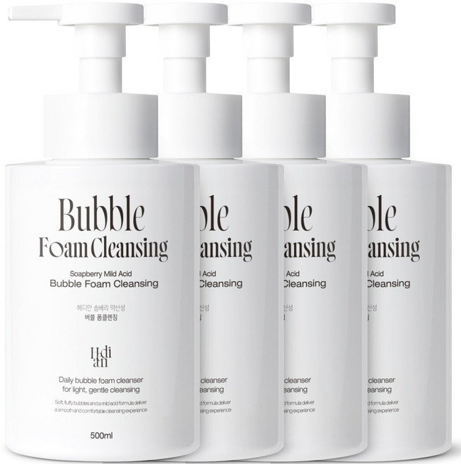 [모공 노폐물 98% 세정] 3+1 헤디안 버블 폼클렌징 대용량 저자극 세안제 약산성 폼클렌저 여성 폼클렌징 1위, 4개, 500ml