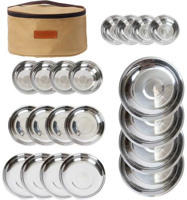 연마제세척 올인원 스텐 캠핑식기 세트, 4인용식기세트(22p), 1개