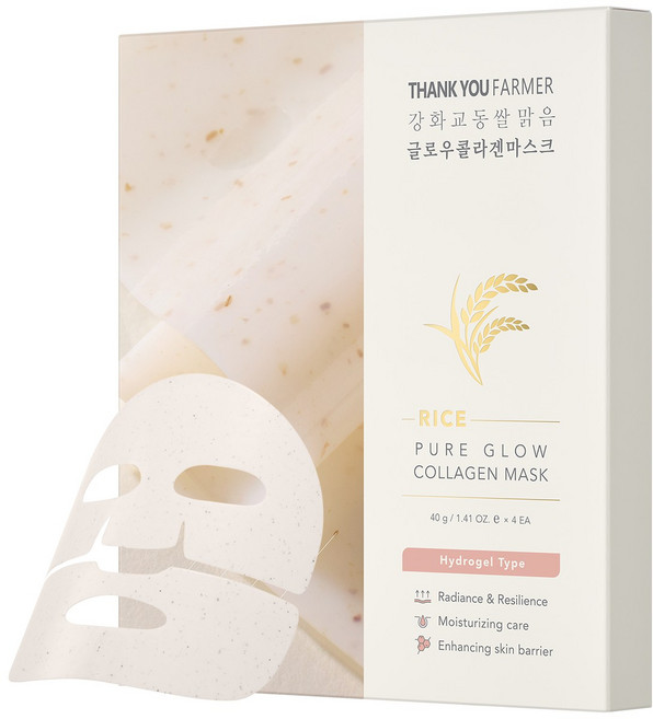 땡큐파머 강화 교동쌀 맑음 글로우 콜라겐 마스크, 1개, 4개입