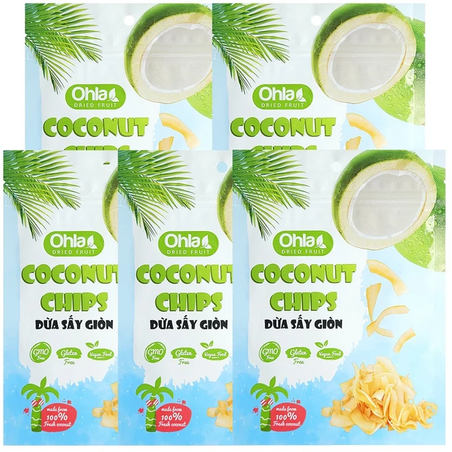 [간식뱅크] 베트남 코코넛칩 ohla 비건 코코넛칩 50g 글루텐프리 non gmo, 5개 - 쿠팡