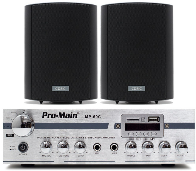 블루투스 매장용 미니 앰프 스피커 세트 카페 매장 업소용 벽걸이, MP-60C + CZ-500S 2개(블랙)