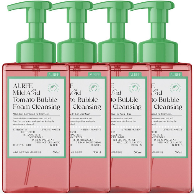 [모공 노폐물 98% 개선] 3+1 아우페 약산성 토마토 폼클렌징 저자극 대용량 세안제 폼클렌저 여성폼클렌징1위 클렌징폼 클린징폼, 4개, 500ml