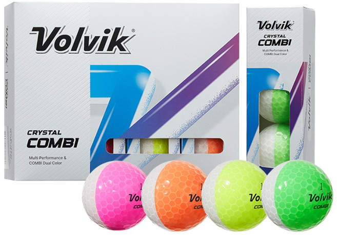 볼빅 크리스탈 콤비 골프공 3피스 42.67 x 42.67 mm 4종 세트, 핑크 + 오렌지 + 연두 + 그린, 12개입, 1세트