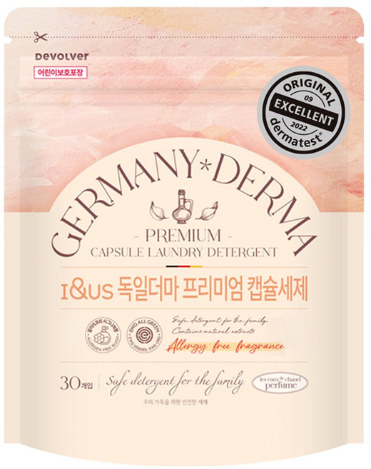 아이앤어스 독일더마 향기좋은 온가족 캡슐세제 추천 인칸토향 중성 세탁세제 섬유유연제 올인원 고농축 30개입, 12개
