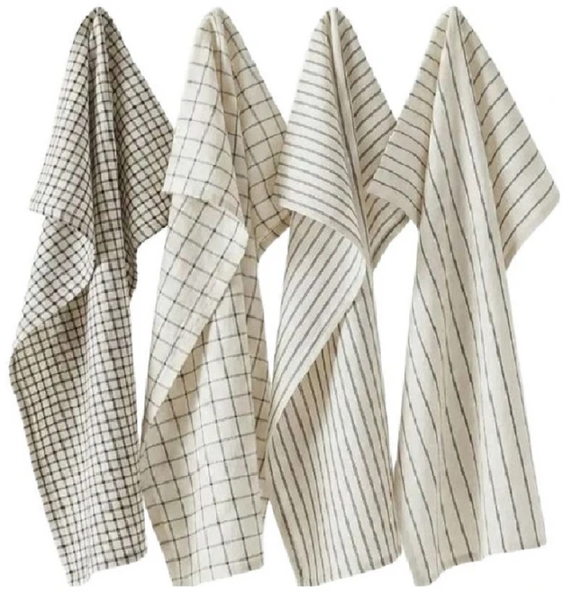 세라 이케아 린니그 행주 키친크로스 4p 세트 + 품질보증서 화이트 다크그레이 북유럽 패턴 집들이 선물 답례품, 1세트 - 쿠팡