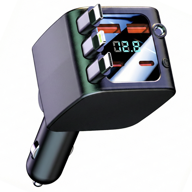 SUNRIVER 선리버 7in1 차량용 초고속 충전기 120W 릴타입 동시7대충전 듀얼Type-C+애플 릴케이블 D4, 스타라이트, C+C+애플