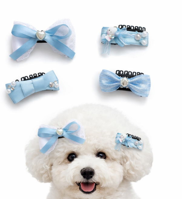 강아지 머리띠 반려동물 머리핀 5종, 5개, 하늘색