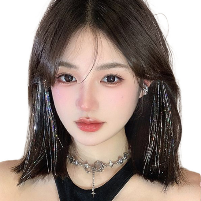 헤어브릿지지 반짝이 붙임머리 4피스 세트 헤어포인트 붙임머리, 4개, 브라운