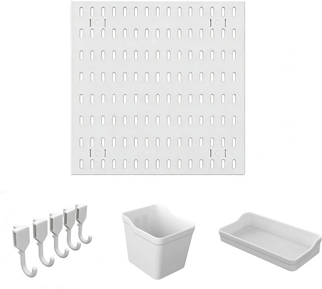 벽면 수납 진열대 동굴판 세트 부품 포함, 화이트+300x300mm, 1세트