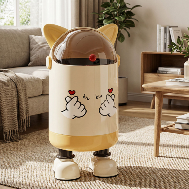 다있어유 고양이 디자인 쓰레기통 이쁜 쓰레기통 확실한 냄새 차단 쓰레기통, 밀크크림